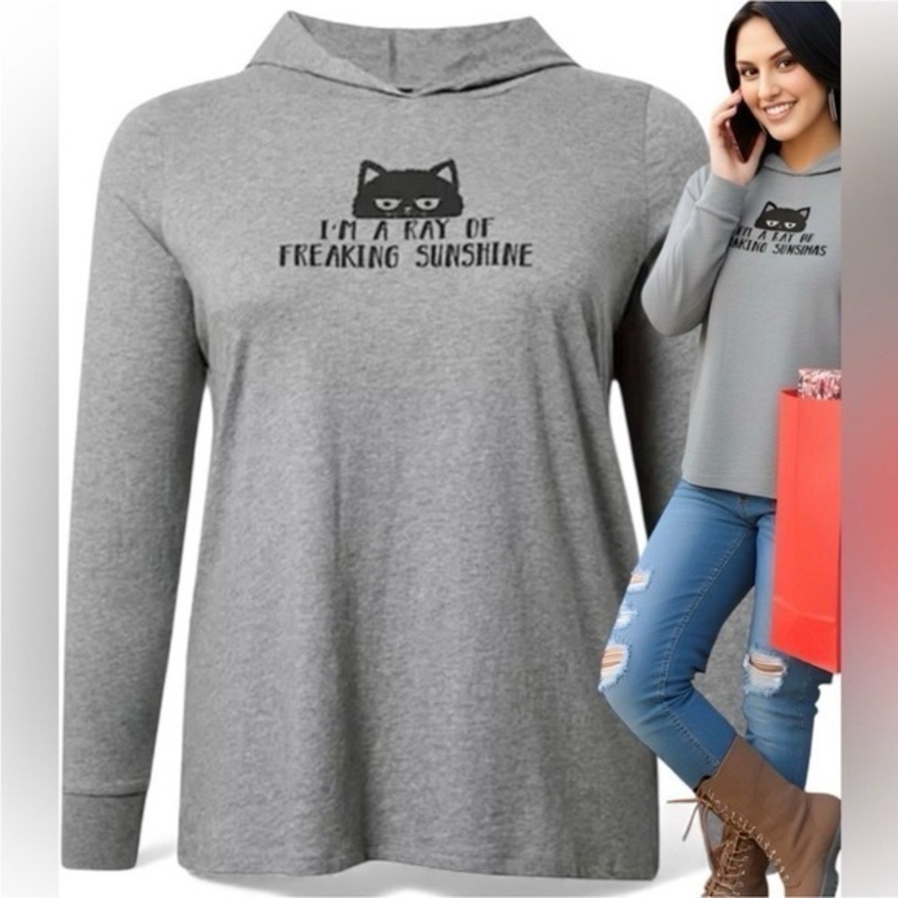 TORRID Cat Freaking Sunshine Graphic‎ Classic Heritage Jersey Hoodie T-S…